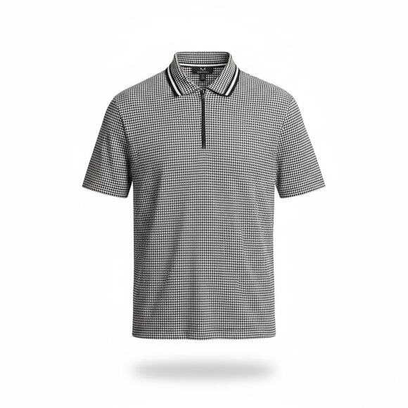 Magaschoni Tops - Magaschoni Houndstooth Quarter Zip Polo Medium Black White Stretch Top
